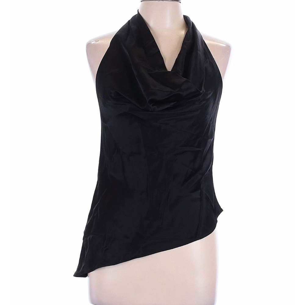 Mango Black Satin Asymmetric Cowl Neck Tank